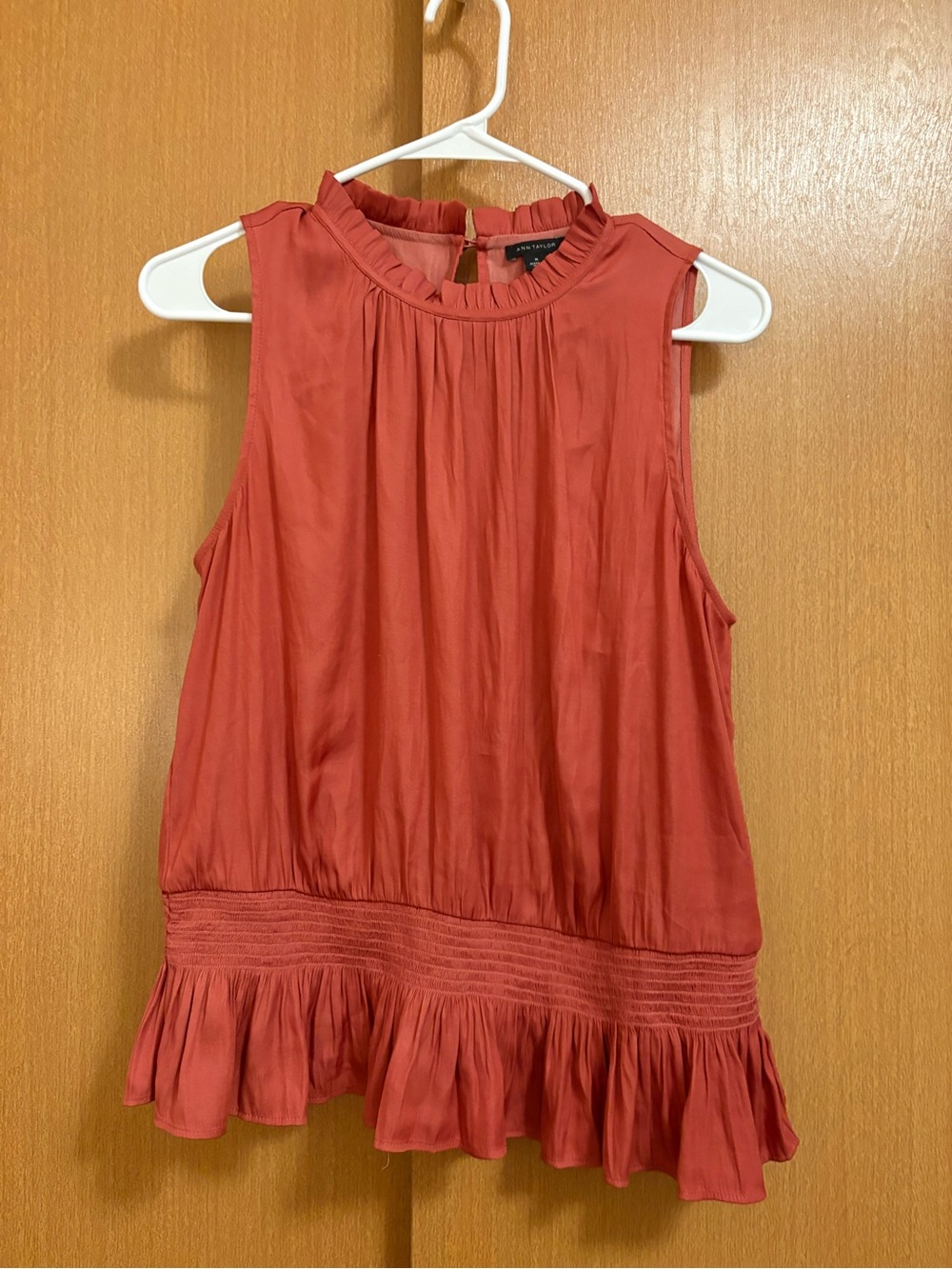 Ann Taylor Coral Ruffle-Hem Sleeveless Blouse